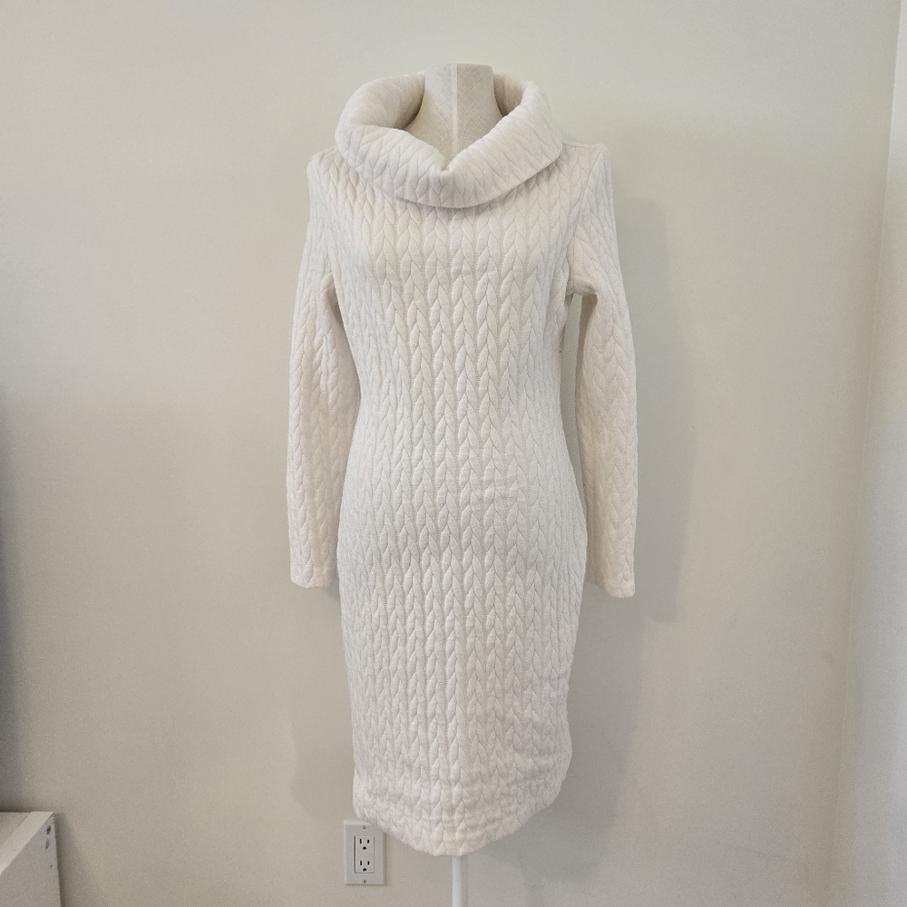 Frank Lyman Cable Knit Size 8 Cream‎ White Turtleneck Dress